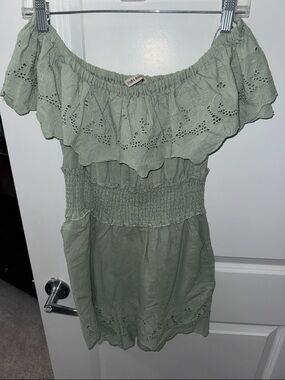 Zara Sage Green One-Shoulder Eyelet Romper